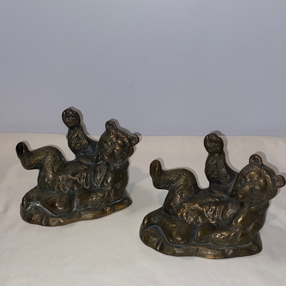 ANTIQUE CAST IRON WILD GRIZZLY BEAR ART STATUE SCULPTURE HOME DESK BOOK BOOKENDS
